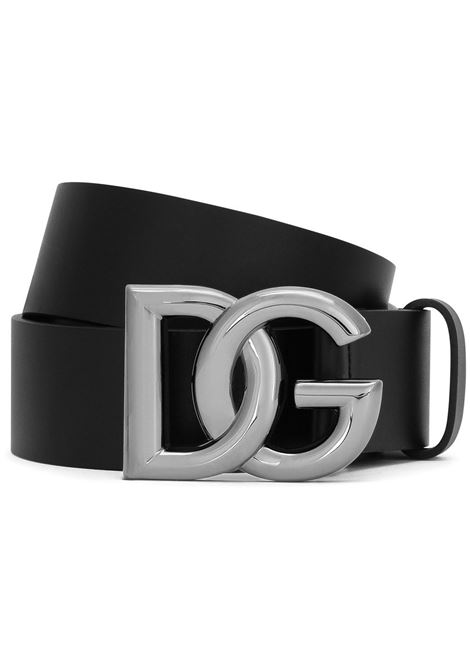 black calf leather silver DG logo-buckle belt  DOLCE & GABBANA | BC4644-AX6228V363
